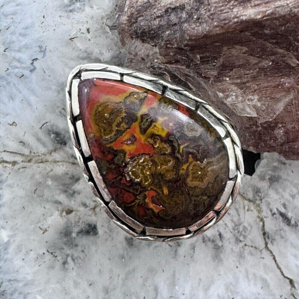 Sterling Southwestern Style Teardrop Moroccan Seam Agate Ring S 6.5 For Women